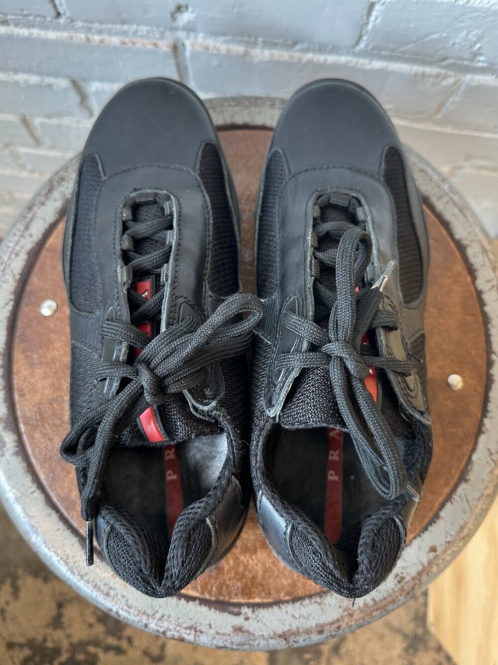 Prada America's Cup Original Black Leather & Mesh Low Top Sneakers - UK Size 6 - Picture 4 of 8